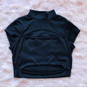 Dolls Kill black mock neck cutout crop top